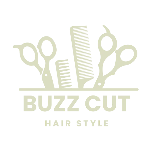 Buzz Cut logo featuring a pair of scissors, a comb, and the text 'BUZZ CUT HAIR STYLE' beneath